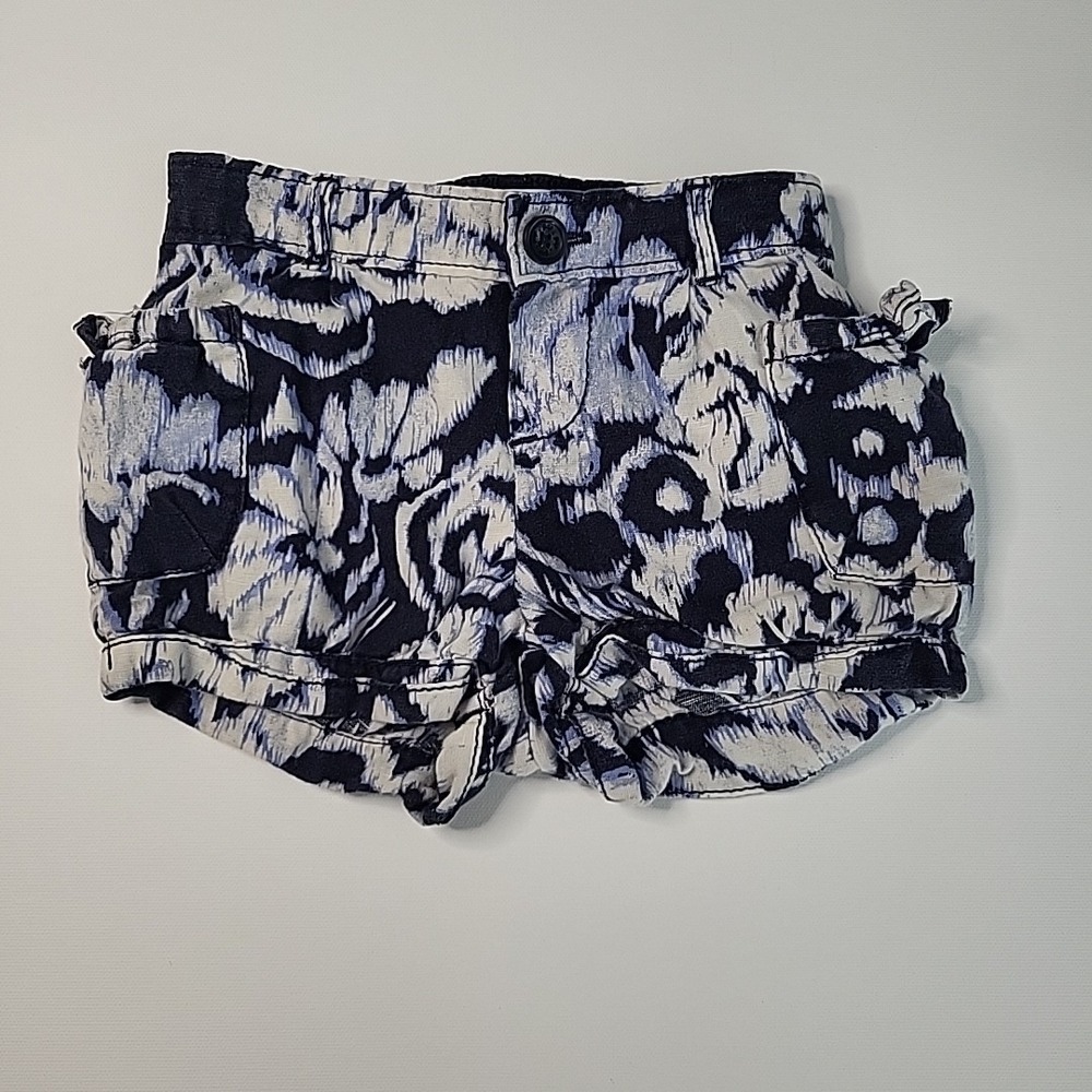 BABY GAP Y2K 2008 Cotton Linen Shorts Blue Floral Size 12-18mo